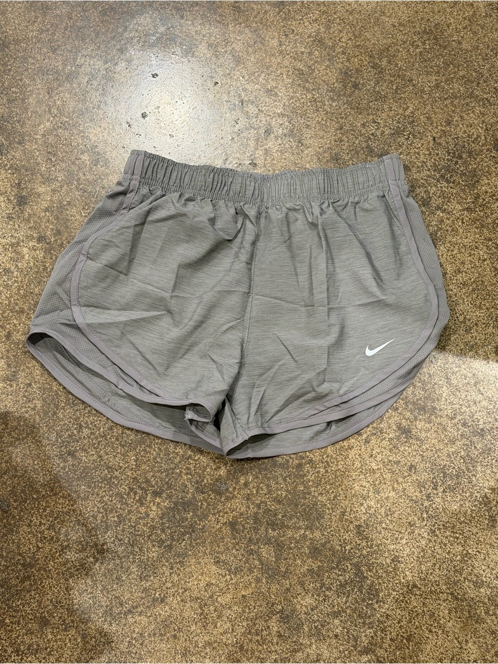 Nike Women's Taupe Athletic Shorts with White Swoosh